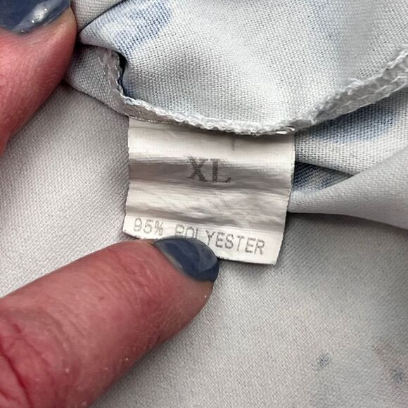 Cami XL Blue Pink Floral Lace Trim Edge Boho V Neck Romantic Lightweight Blouse - Picture 7 of 8